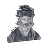 Lucite block portrait of the Chasam Sofer in a fur hat, cut to shape and shown at an angle