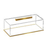 Classic cake log holder, clear rectangular lid with gold bar handle over a gold-trimmed base