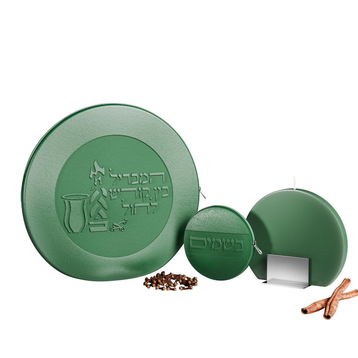 Emerald Green Havdalah set with pouch, besamim pouch, candle, cloves and cinnamon
