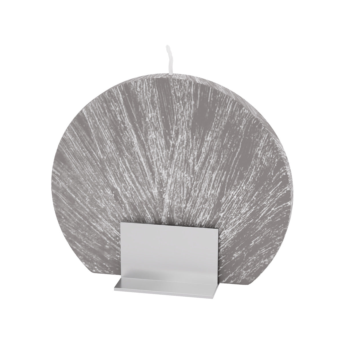 Grey streaked Havdalah candle on its metal stand
