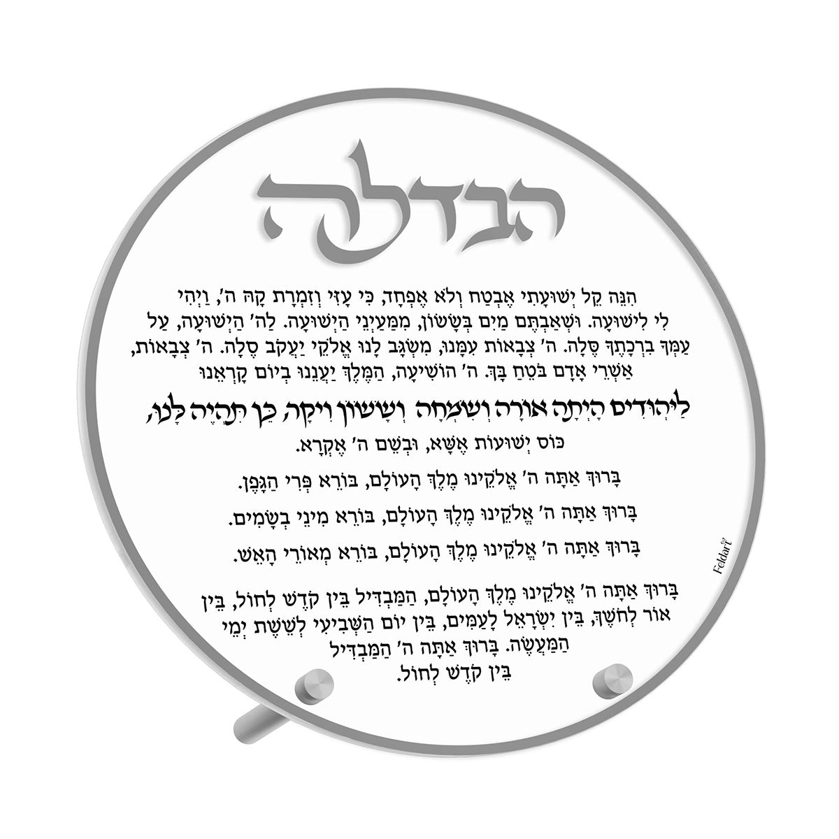 Silver version of the round Havdalah card with silver title and rim