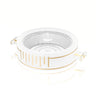Gold Classic round pan holder in frosted acrylic with gold stripes, clear handles and a foil pan inside