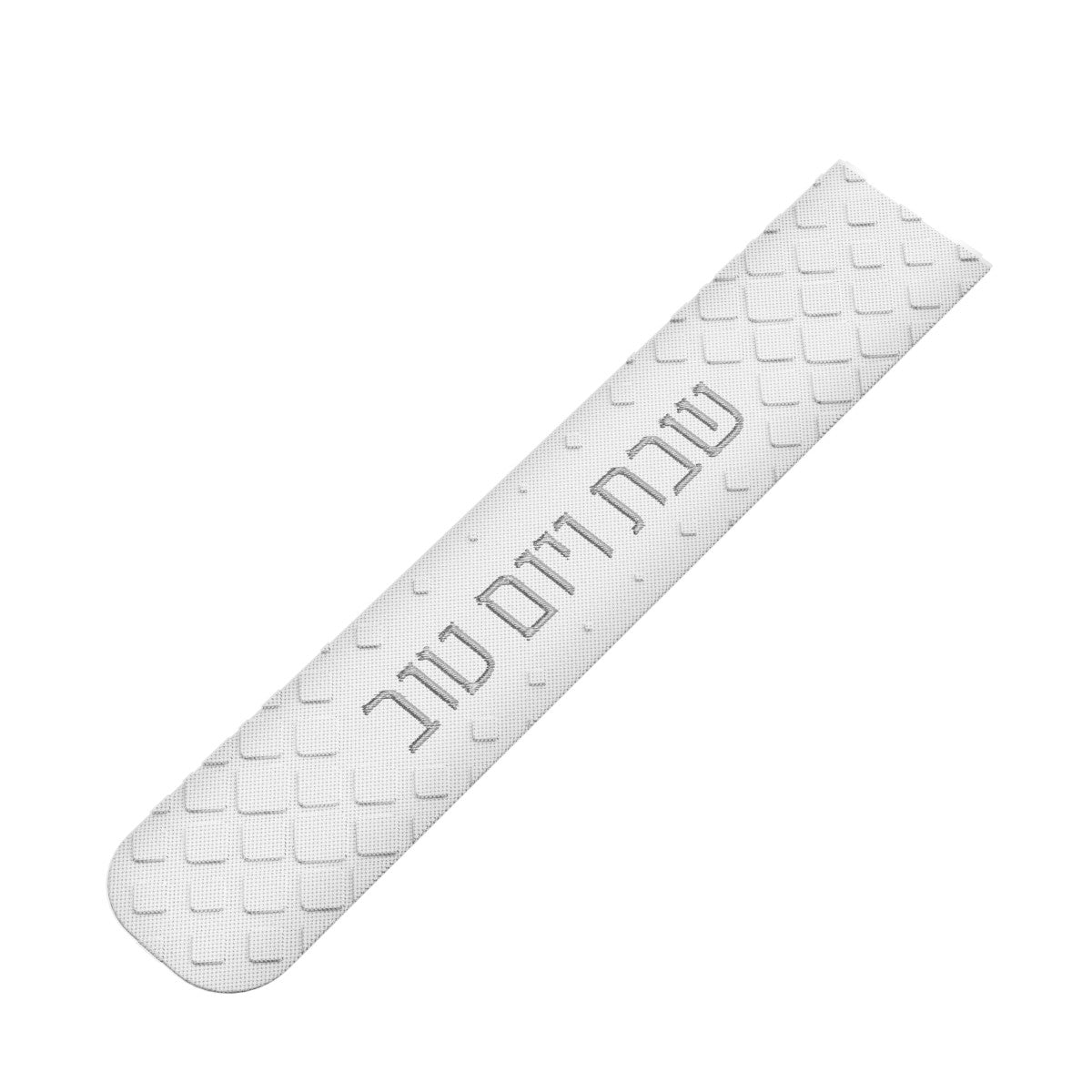 Silver-lettered knife cover, empty, showing the diamond pattern and stitched edge