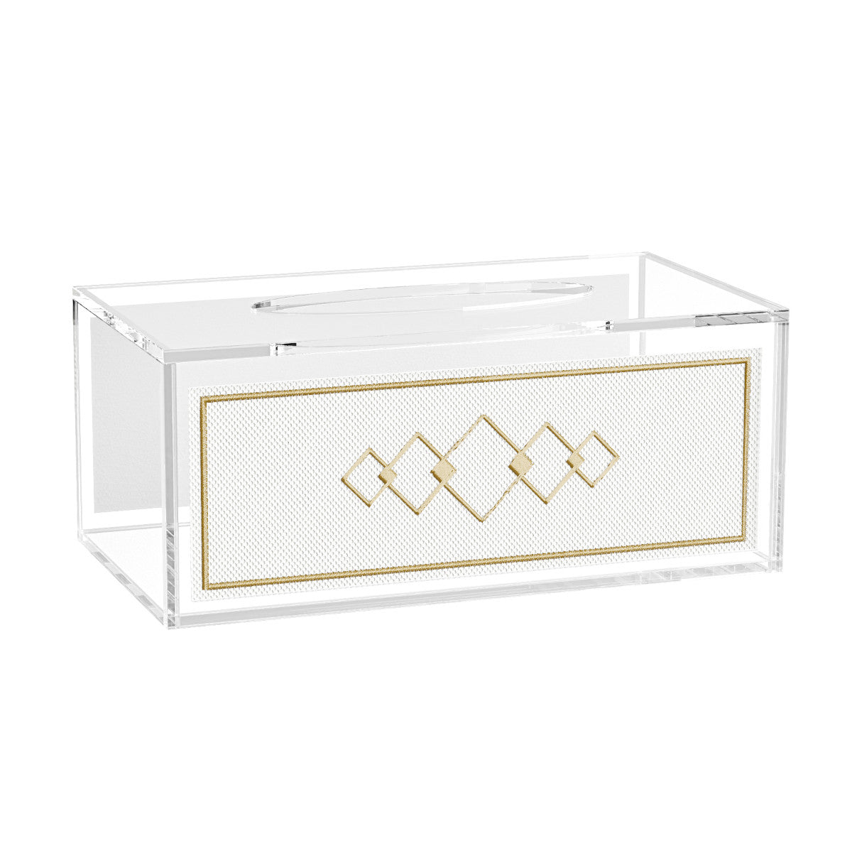 Gold version with gold diamond embroidery and gold border on white leather