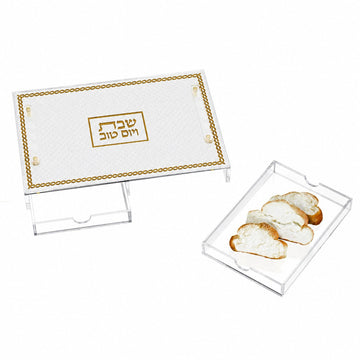Silver version with its serving tray removed and filled with challah slices
