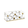 Golden Branch four-compartment clear cutlery holder with gray branches, gold blossoms and gold base
