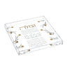 Golden Branch square clear Havdalah tray with Hebrew brochos printed in the center and blossom branches