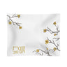Golden Branch leather challah cover with gold blossoms and Shabbos Yom Tov embroidery, laid flat