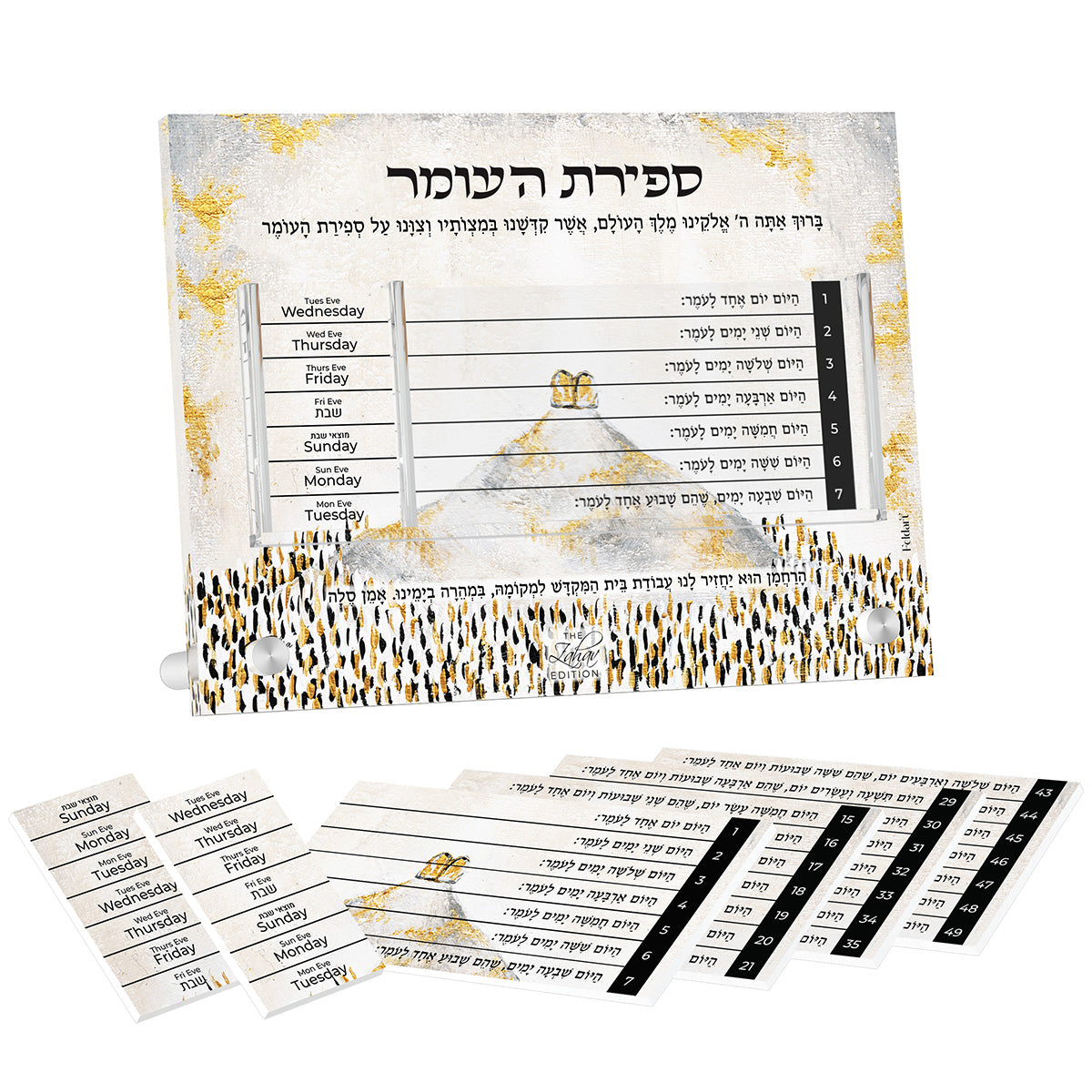 English edition chart beside its removable weekly counting cards laid out in front