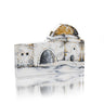 Acrylic block painted with Kever Rochel in white stone and gold, cut around the dome