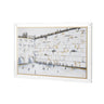 Leatherite Kosel painting in white with gold highlights, Kosel plaza and arches, in a clear lucite frame