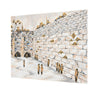 PVC board sukkah panel painted with the Kosel, gold-tufted stones and people davening