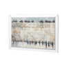 Leatherite Kosel painting in blue and stone tones, people praying at the Wall, in a clear lucite frame