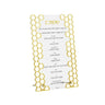 Tall lucite simanim card with gold honeycomb panels down both sides and Hebrew text