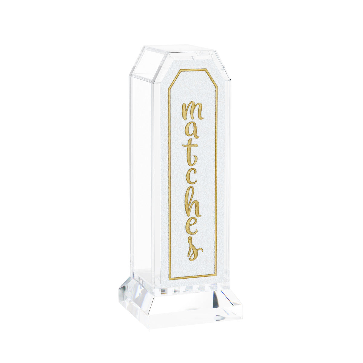 Gold English version with the word matches embroidered in script down the front panel