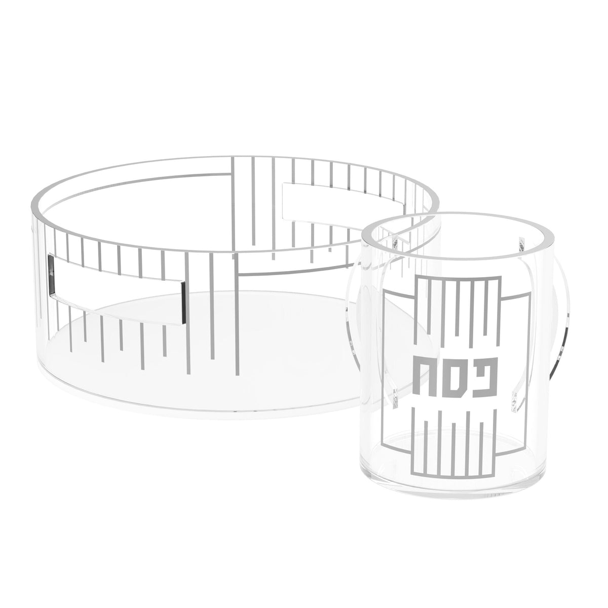 Silver version of the Pesach cup and bowl set with silver rim and lettering