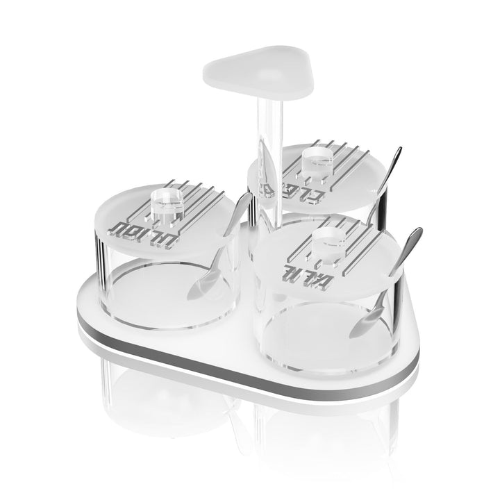 Silver version of the Seder night dish set with silver lettering and spoons