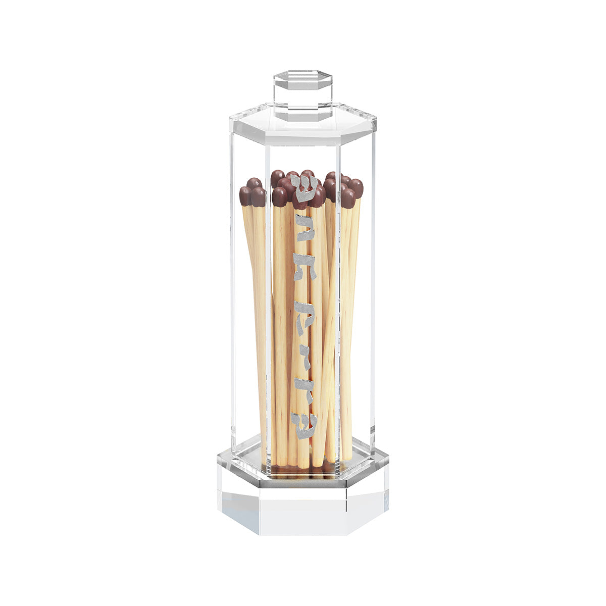 Silver match holder filled with long wooden matches