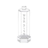 Empty clear hexagonal match holder with silver Shabbos Kodesh lettering and magnetic lid