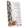 Lucite Simanim card with Hebrew Yehi Ratzon text, gray and gold edge and split pomegranate art
