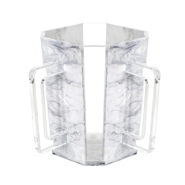 Grey pearl octagon lucite washing cup with swirled marble finish and two clear handles