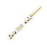 Ornate Garden white leather challah knife cover with gold Shabbos V'Yom Tov lettering and flower branches