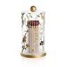 Ornate Garden clear lucite match holder with gold ball lid, red-tipped matches inside and flowering branch design