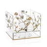 Ornate Garden clear four-compartment cutlery holder with gold flowering branches on a round swivel base