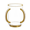 Raised washing cup, a clear cup with two gold handles, gold rim and gold raised base