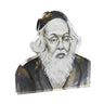 Lucite block portrait of Rav Elyashiv with round glasses and white beard, cut to shape