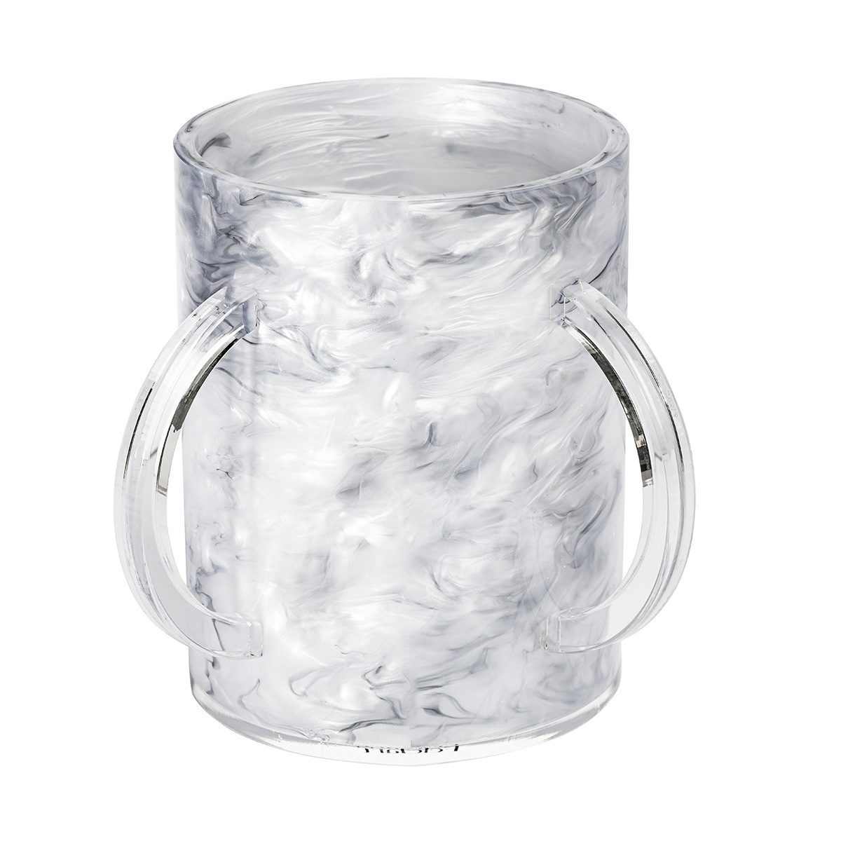 Grey Pearl round washing cup with gray and white marbled swirl and clear handles