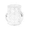 Round washing cup in swirled White Pearl lucite with two clear handles