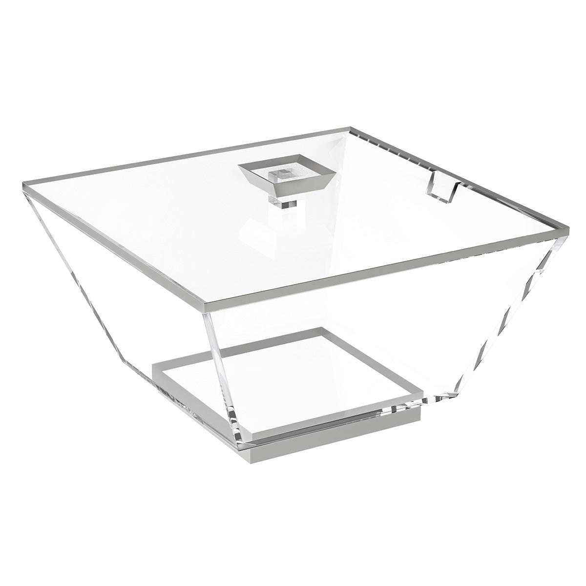 Silver-trim version of the salad bowl with base, clear sloped sides and lid closed
