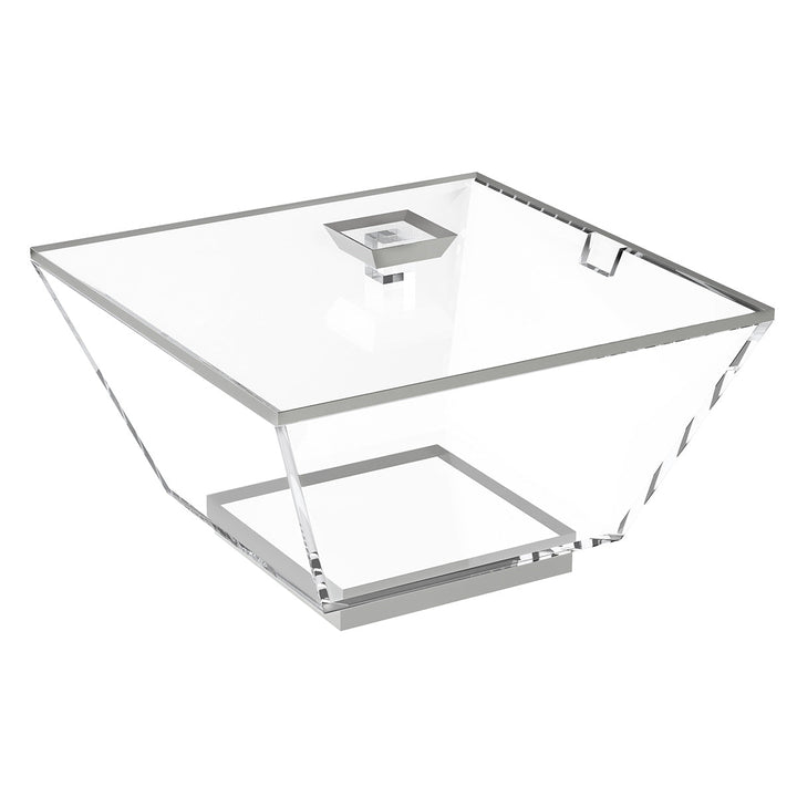Silver-trim version of the salad bowl with base, clear sloped sides and lid closed