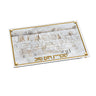 Leatherite Serene Kosel challah board, white Kosel stone art with gold Shabbos V'Yom Tov lettering and corner posts