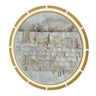 Leatherite Serene Kosel wall clock, white Kosel stone artwork with gold hands inside a segmented gold ring