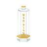 Gold version of the hexagonal match holder with gold lid and base, shown empty