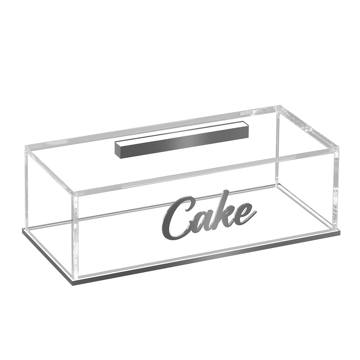 Silver version of the Signature cake log holder with silver Cake lettering and handle