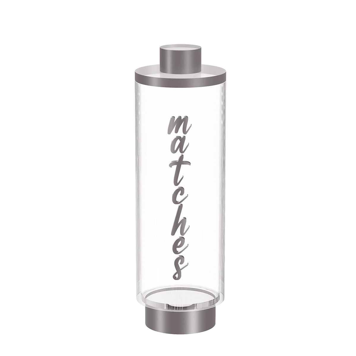 Silver version of the raised match holder with silver script lettering and base