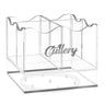Silver version of the swivel cutlery holder with silver wavy edge and Cutlery lettering