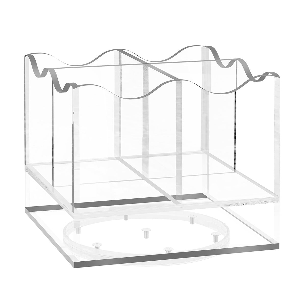 Silver version of the Swivel Wave cutlery holder, round swivel ring visible under the base