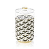 Urban Deco cookie jar, clear cylinder with geometric black and white band and gold knob lid
