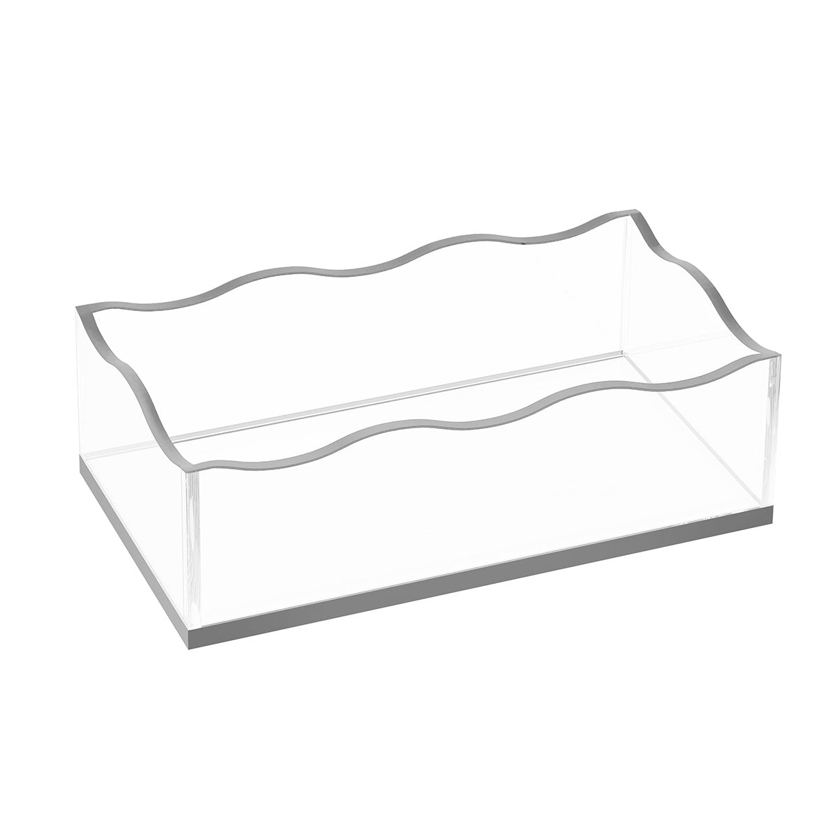 Silver-trim version of the Wave towel holder with wavy top edge, shown empty