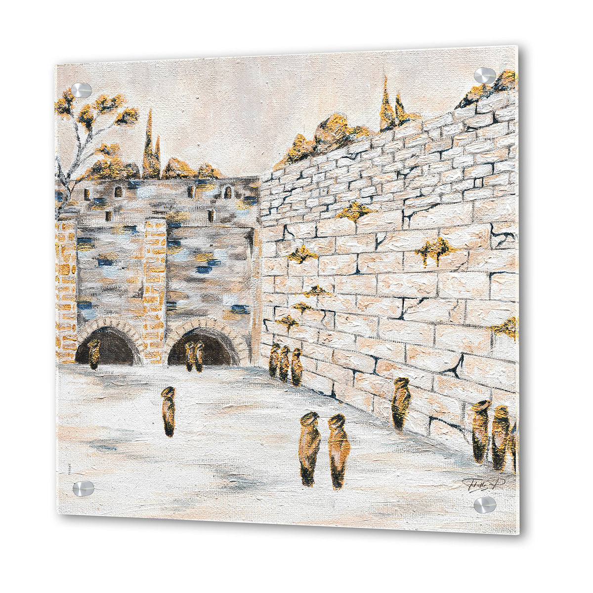 Angled view of the Kosel Hamaaravi lucite panel showing depth and the artist signature
