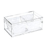 Compartment dish with two white pearl dishes inside a clear acrylic box with a flat lid