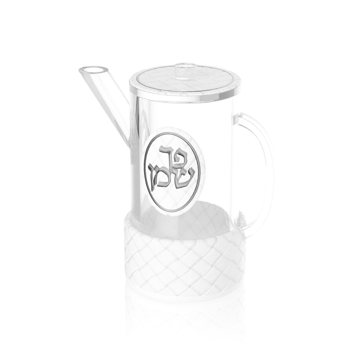 Silver edition of the oil jug with silver oval and spout, front view