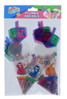 Izzy n Dizzy Fillable Dreidels bag with translucent pink, green and blue dreidels