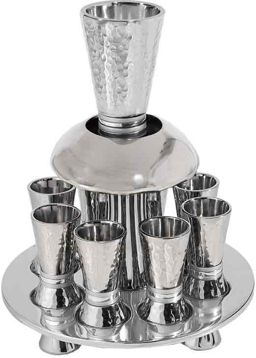 Emanuel Hammered Kiddush Fountain Cone Shape-- Silver Rings (EM-FNA3)