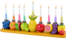 Hand-painted resin Chanukah menorah with colorful sculpted fruit