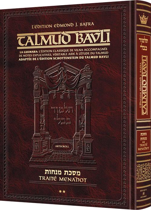 Daf 38a-72b of Menachos in French, 648 hardcover pages taking in tefillin and tzitzis